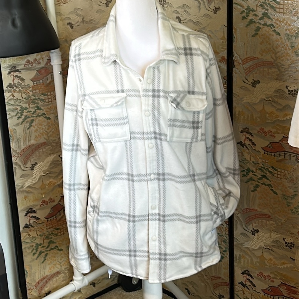 O’Neal WOMENS SNAPS UP FRONT SOFT FLEESE  WHITE AND GRAY STRIPES SIZE S